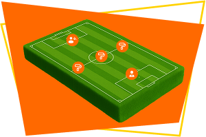 Campo de futebol com time